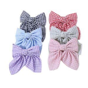 Gingham Hair Bow Barrette Set- 6